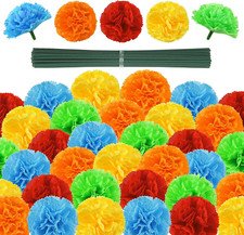 80Pcs Artificial Marigold Flowers, 2Inch Silk Marigolds with Stems, Colorful Art