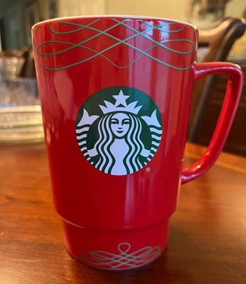 Starbucks 2020 Holiday red coffee mug with gold design & handle,almost 6''t NICE!