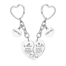 2Pcs Mother Daughter Heart Matching Keyring To My Love Stainless Steel Silver