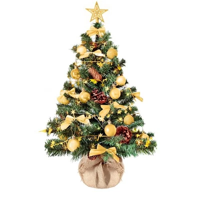 Weihnachtsbaum 60 cm mit goldener Deko und Led Lichterkette + Fernbedienung - Bild 1 von 4