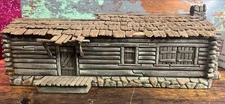 Primitive Vintage Handmade Wooden Cabin, Americana, Heavy, Daniel Boone Figures