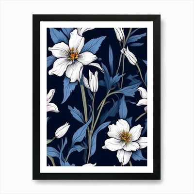 Nahtloses Muster mit weißen Blumen gerahmtes Wandbild Poster Leinwanddruck Bild