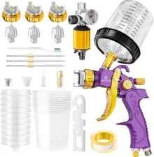 HVLP Air Spray Gun with 1.4/1.7/2mm Nozzles & Compressor Purple 