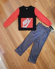 NEW Nike Jordan Little Boy Fleece Crewneck Sweatshirt Fleece Pant Set, Red 7