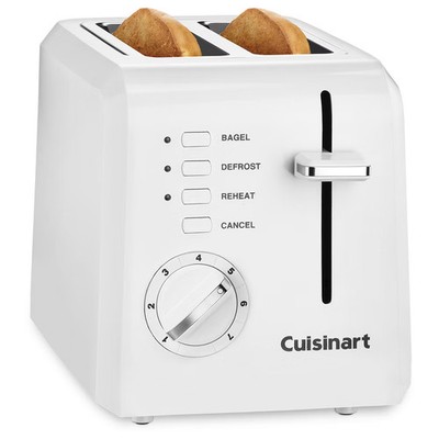 Cuisinart 2-Slice Toaster White: Bagel & Defrost Options Reheat Extra Wide Slots