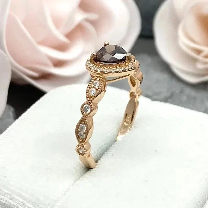 2.50 Ct Heart Cut Chocolate Diamond Lab-Created Heart Ring 14K Rose Gold Plated - Image 2 of 4