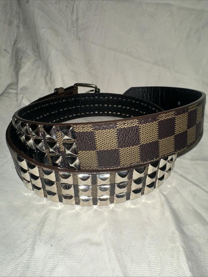 Studded 3 Row Pyramid Brown Black Leather Belt Small S 30 - 32” Silver ...
