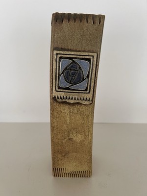 Tilted Pottery Rectangular Vase In the European Troika Style W/  Blue Rose Decor