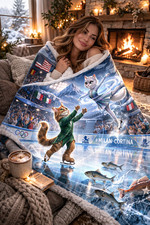 COZY Velveteen Plush Blanket with Adorable Figure Skating Cats - Winter Sports