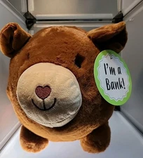 Plush Piggy Bank Brown  Hug Me And Fill Me ! 14 Inch