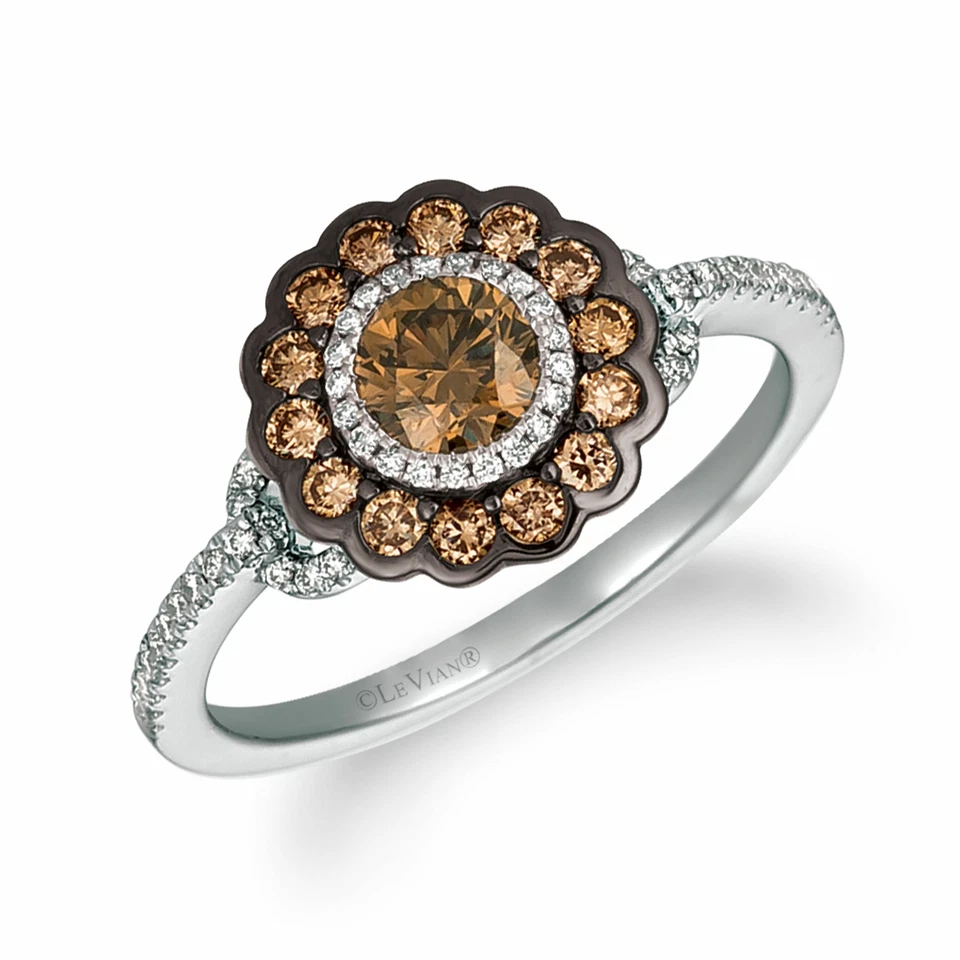 LeVian 14K White Gold 0.87 TCW Chocolate Diamond Statement Ring Jewelry Size 7