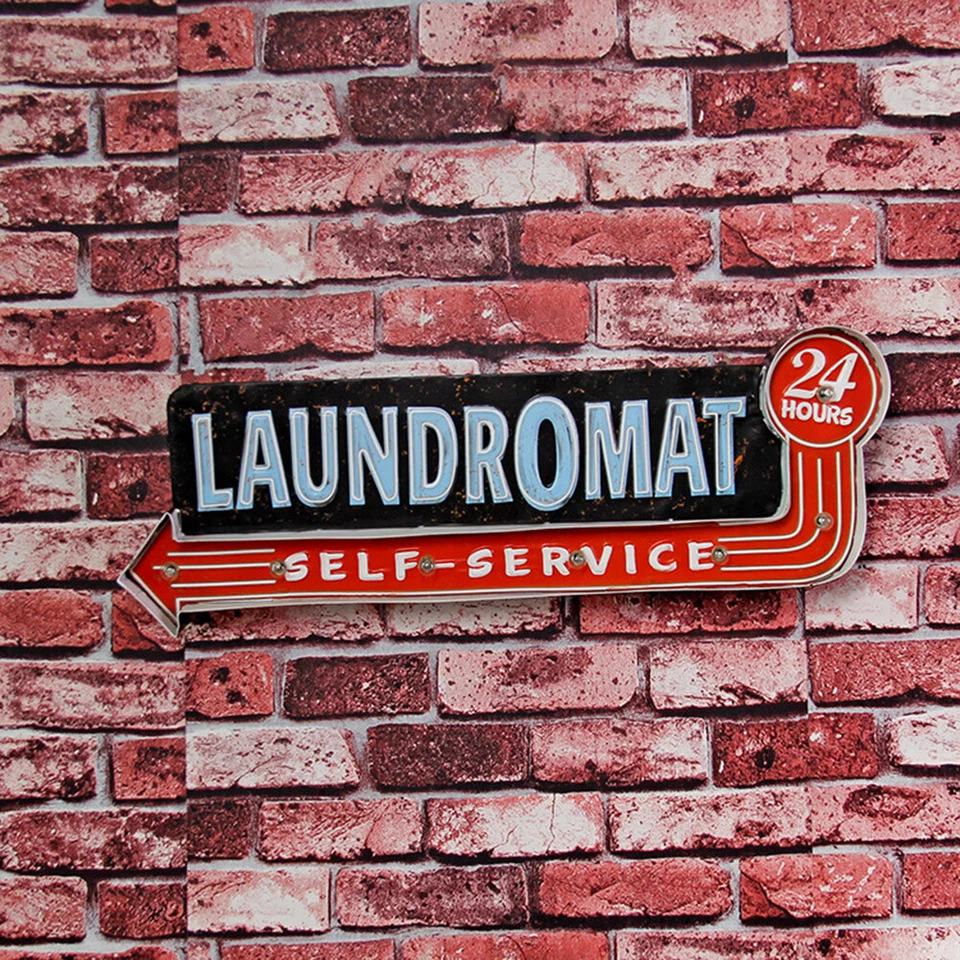 Vintage LED Light Laundry Shop Hanging Sign LAUNDROMAT Sign Art Home Wall Decor - Image 2 of 4