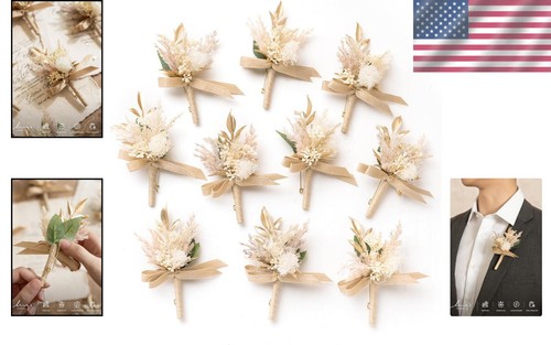 10pcs Beige Rose Boutonnieres for Men - Perfect for Weddings & Events - Picture 2 of 9