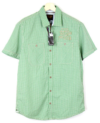 PME Legend Herren Kurzarm Karo Hemd Button Down Regular Baumwolle Grün