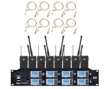 8 Channel UHF Wireless Lavalier Lapel Clip on Collar Microphone System Beige