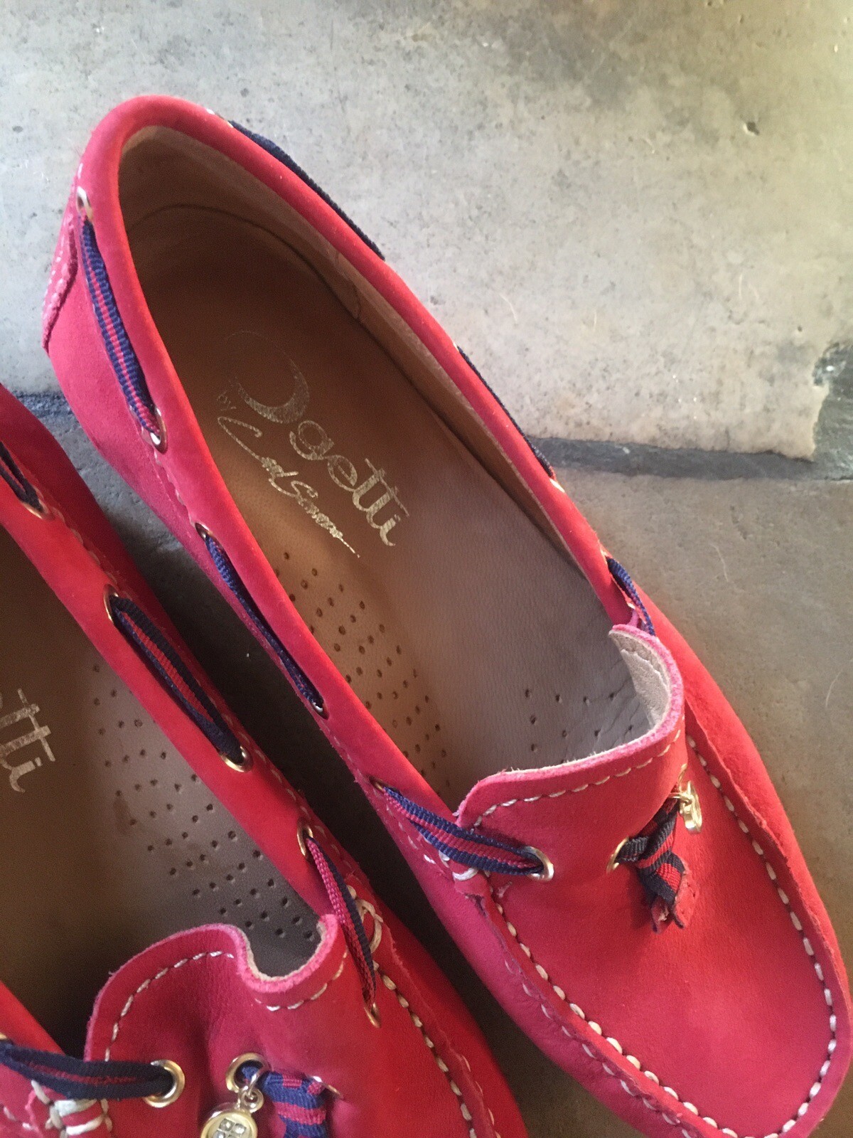 LADIES DESIGNER SHOES Ogetti by Carl Scarpa Red Suede Loafers. Size