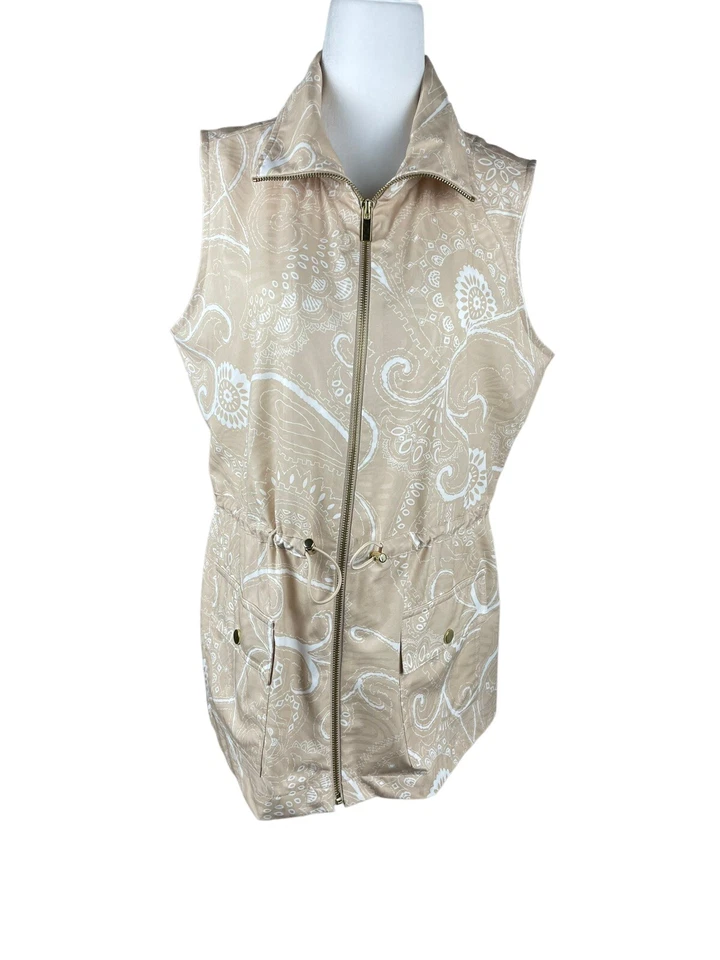 全新带标签女式 1 码 Chico's Zenergy 无袖拉链风衣背心金色米色 — 第 3/4 张图片