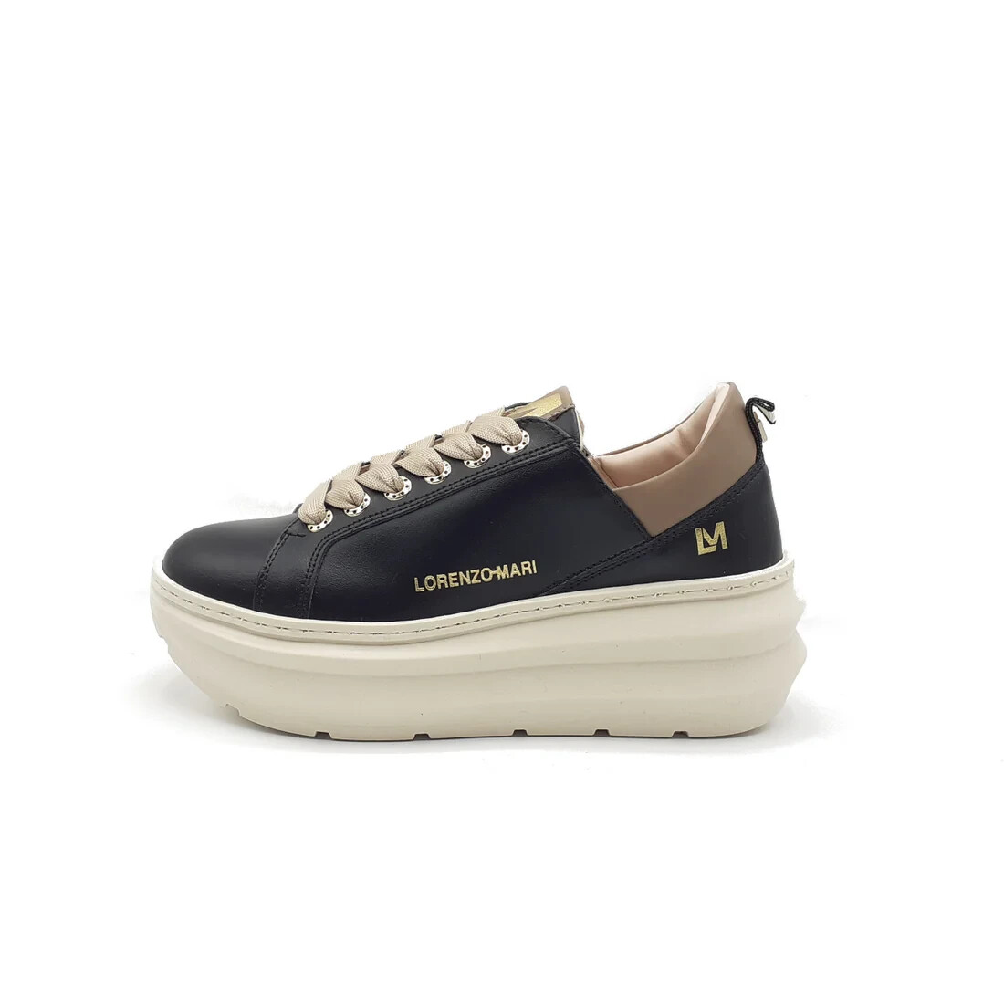 Lorenzo Mari Black Leather Sneakers With Biscuit Sole H Cm Art