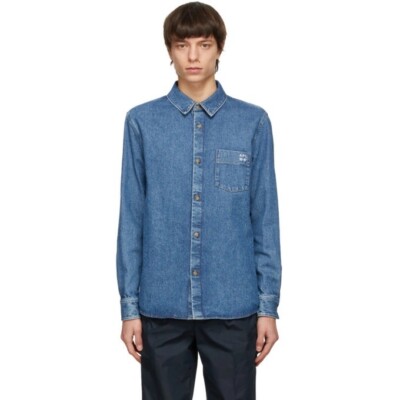 $335 A.P.C. Paris Victor Blue Denim Pocket Over Shirt APC S | eBay