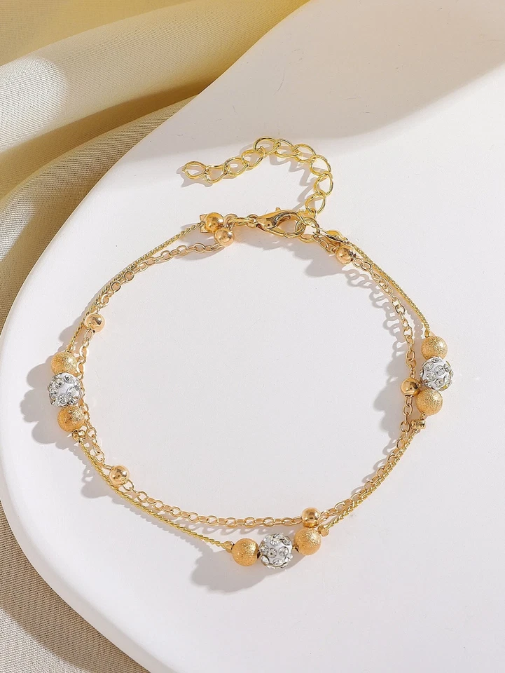 Mujer Pulsera al tobillo Plata Oro Ajustable Tobillo Cadena Pie Playa Cuentas Foto 4 de 4