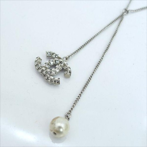 CHANEL Authentic B15 COCO mark Rhinestone Glass Pearl Long Necklace L60cm Boxed