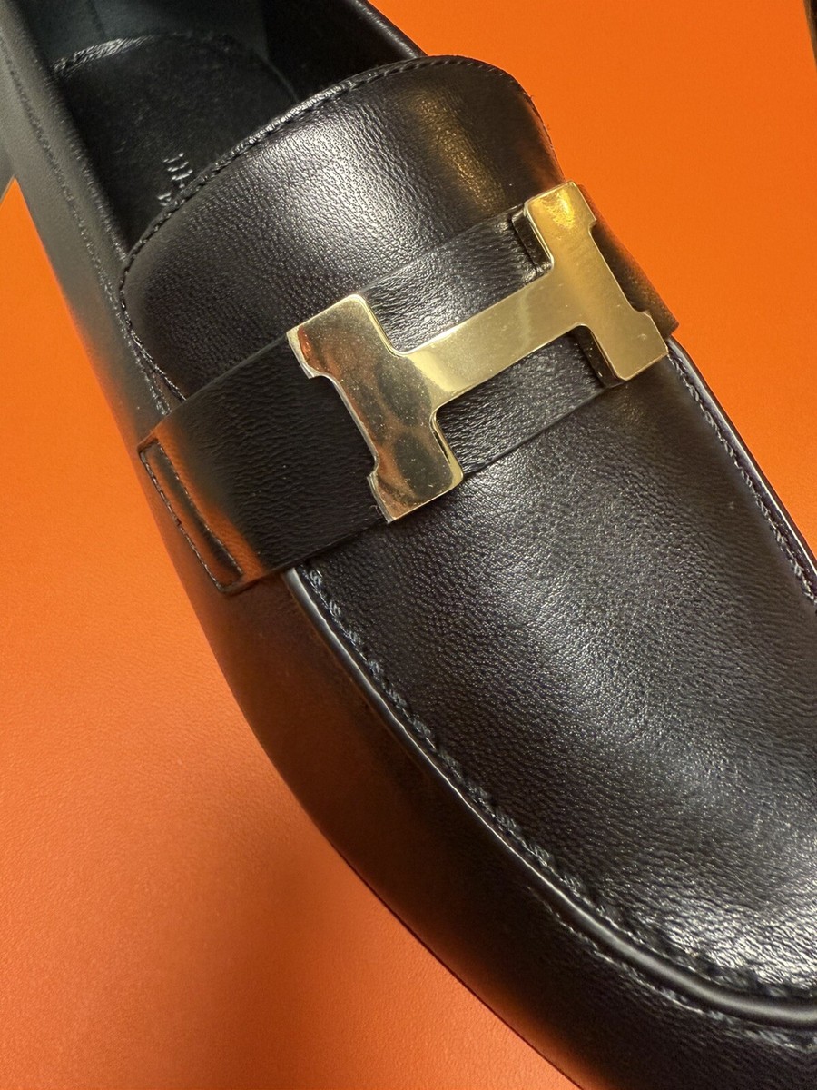 NIB Hermes PARIS LOAFER Black Gold H Buckle Logo Royal NIB Hermes PARIS LOAFER Black Gold H Buckle Logo Royal