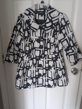 Women's Eden Court White & Blue Pleated Elegant Big Button Jacket Sz. S