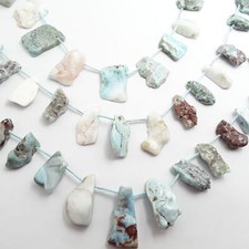 Larimar Graduated Freeform Slab Slice Nugget Beads Approx 13-33mm 15.5" Strand