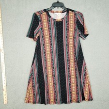 BCBG Generation A-Line Dress Womens Size M Multi Printed Mini Boho Short Sleeve