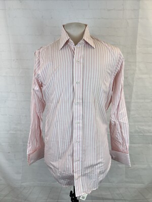 Burberry Men's Pink & White Stripe Cotton Dress Shirt 15