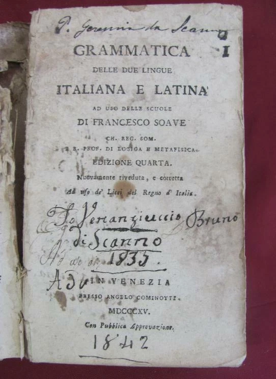 1815 ANTIQUE ITALIAN HANDMADE BOOK w/LEATHER – ITALIAN-LATIN GRAMMAR RARE! - Image 2 of 4