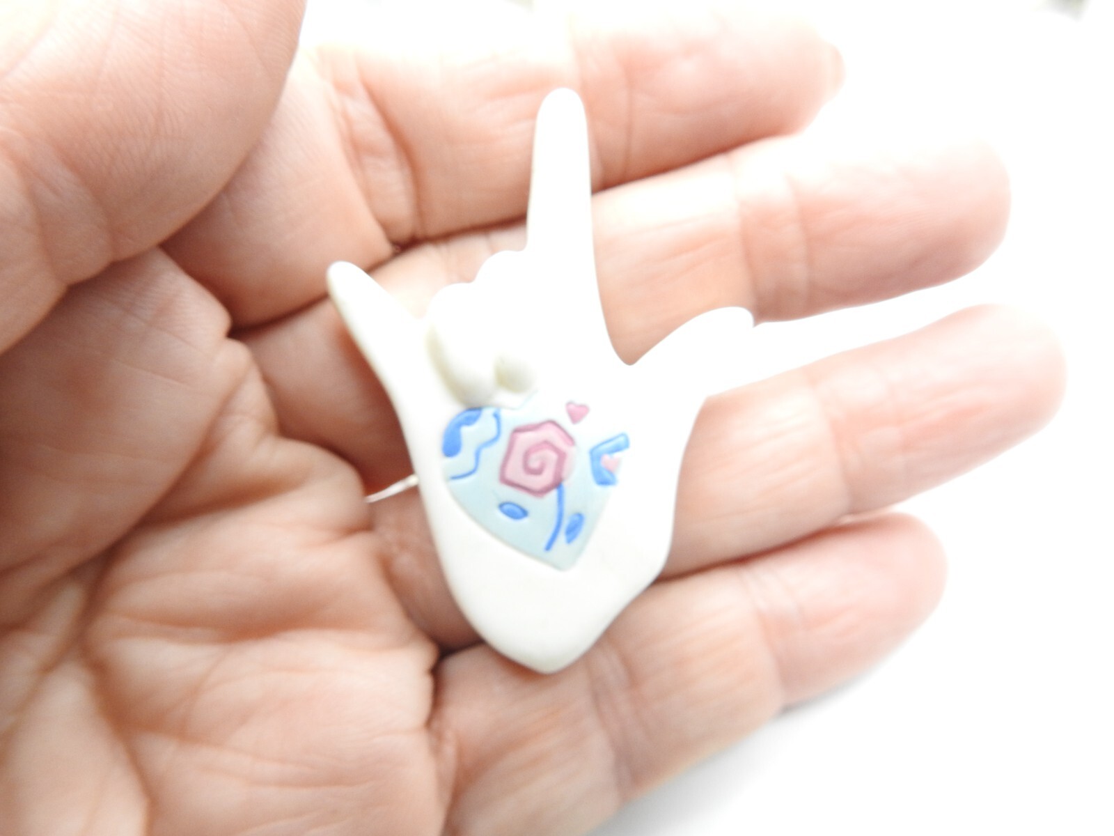 Hand Painted Patchwork Porcelain Hand Symbol I LO… - image 1