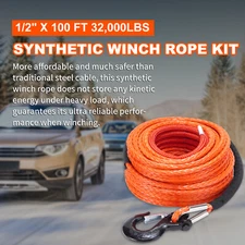 SPARKWHIZ 1/2"x100ft 32000lbs Synthetic Winch Line Rope Cable Kit For SUV UTV US