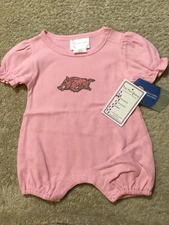 TWO FEET AHEAD Arkansas Razorbacls Pink One Piece Outfit. Size 12 Months. NEW.