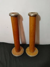 Pair Antique Industrial Silk Mill Wooden Thread Spindle Spool 12.25 inch