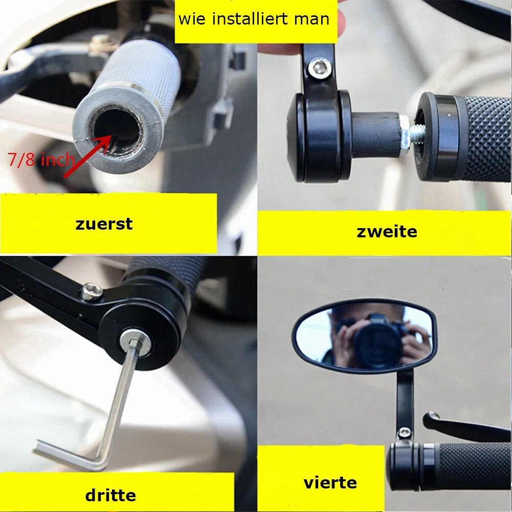 1 Pair 7/8" 22mm Motorcycle Rear View Handle Bar End Side Rearview Mirrors Black