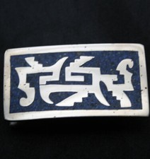 Vintage Crushed Lapis Lazuli Stone Inlay/Alpaca Buckle Mexico
