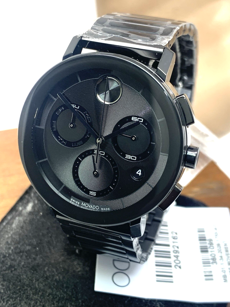 Movado Men's Watch 3601099 Bold Black Dial Swiss Quartz Chronograph Steel  42mm