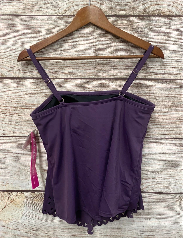 Fit 4U Tankini Swim Womens Size 10 Purple Blk Hip Thinning Shorts Swimsuit New - Image 3 of 4