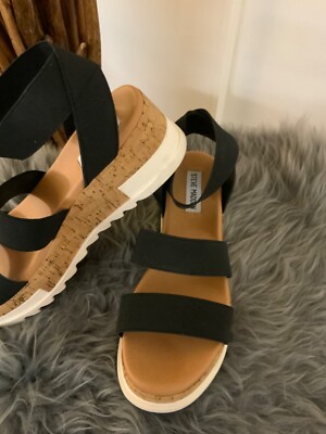 STEVE MADDEN Sandalen Wedges Korkabsatz schwarz  Gr. 38