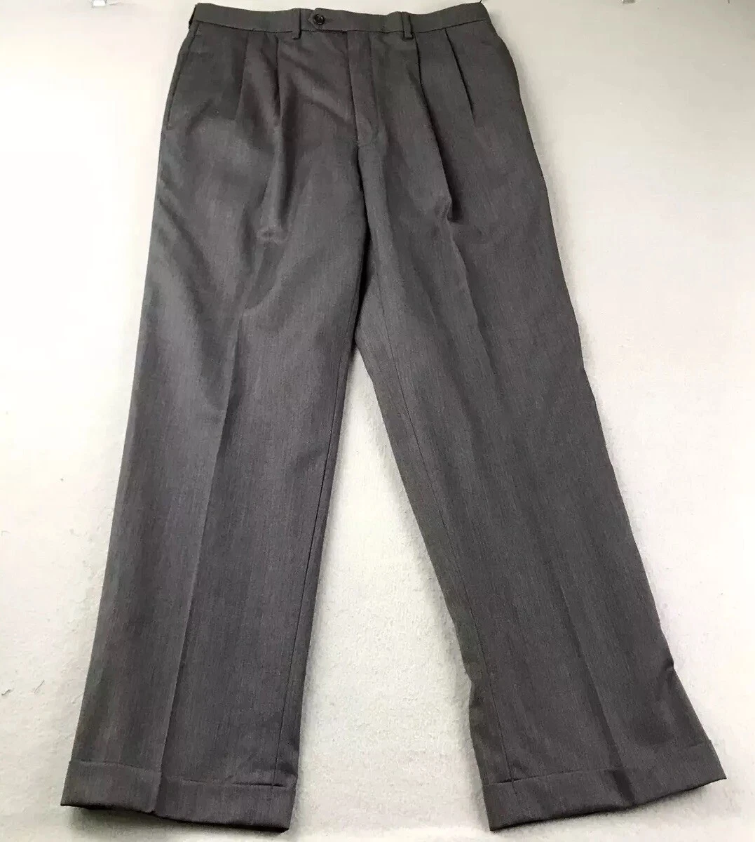 Chaps Pants Men 34x32 Gray Pleated Front Comfort Stretch Straight Leg Cuffed NWT