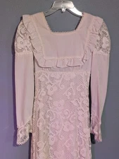 Vintage 1972 Gunne Sax White Floral Lace Dress -Sz 7- Prairie, Wedding, Cottage