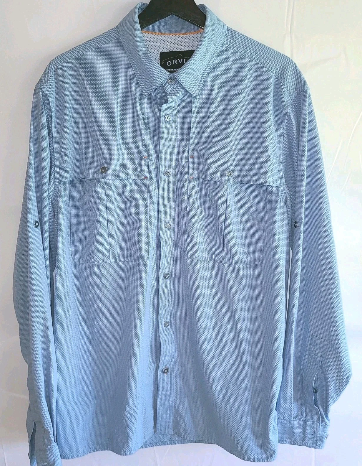 Orvis Mens Medium Long Sleeve Button Front Outdoor Vented Back Shirt Blue