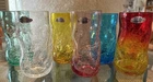 Set Of 6 New Blenko MCM  Assorted Colors Crackle Glass Dimple Tumblers 6” Tall