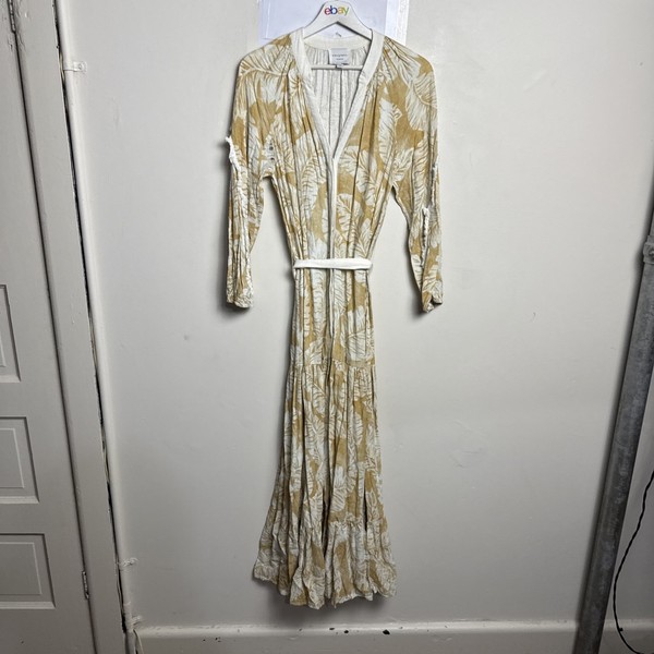 Once Was Melbourne Maxi Shirt Dress Size 1 Brown 3/4 Sleeve Viscose Rayon Belted