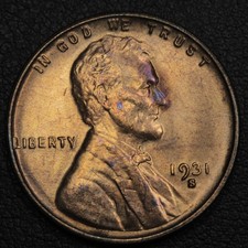 1931 S Red-Brown Lincoln Wheat Copper Cent 1C (MS UNC RB) Toning!