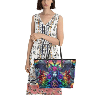 Vibrant Rainbow Gothic Witch Streetwear Style Faux Leather Grunge Shoulder Purse