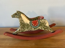 Vintage Decorative Tabletop Folk Art Wooden Rocking Horse With Sleigh