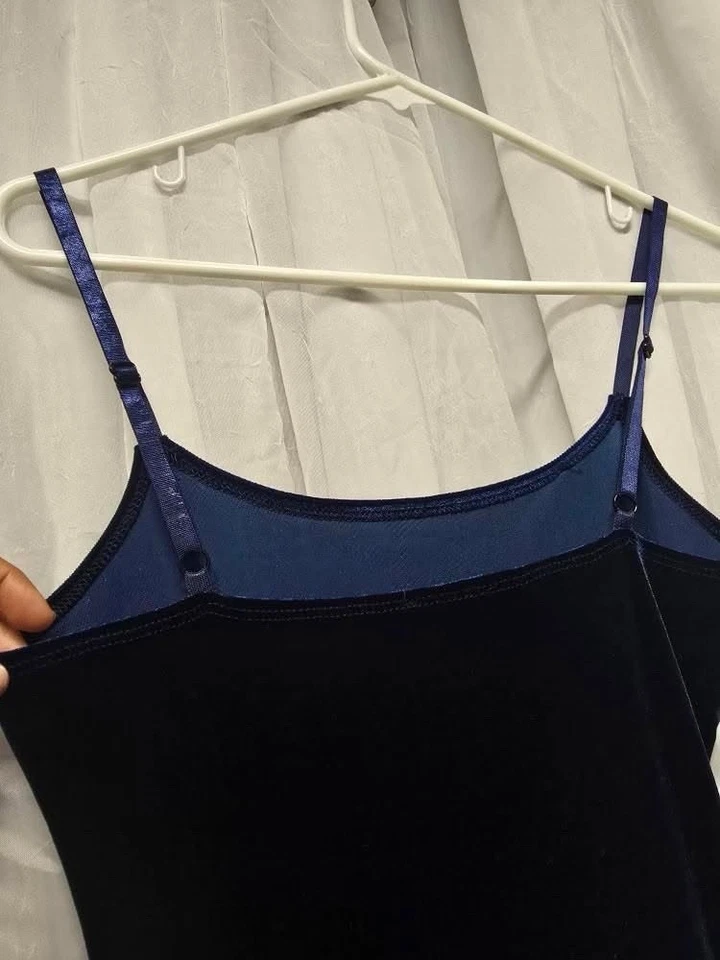 Maxi Vestido Sin Mangas De Colección Y2K Bebe Azul Marino Terciopelo Gótico Capricho Vampiro Bruja Pequeño Foto 4 de 4