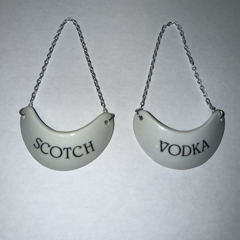Vintage Toscany Decanter Labels Scotch/Vodka Porcelain Hanging Liquor Tags Japan